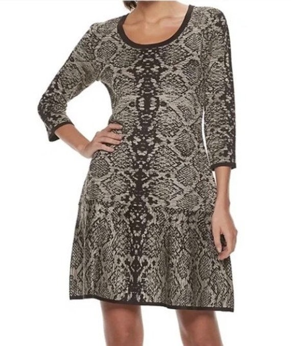 Nina Leonard Scoop Neck Snake Print Sweater Dress Etsy