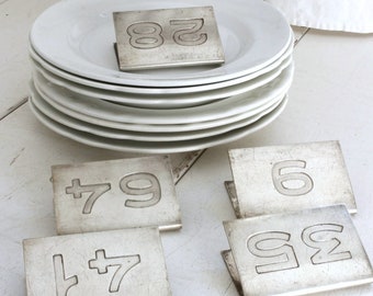 RARE French Table Numbers, Restaurant Numbers, Hotel Silver. Kitchen Decor, Collector's Item.