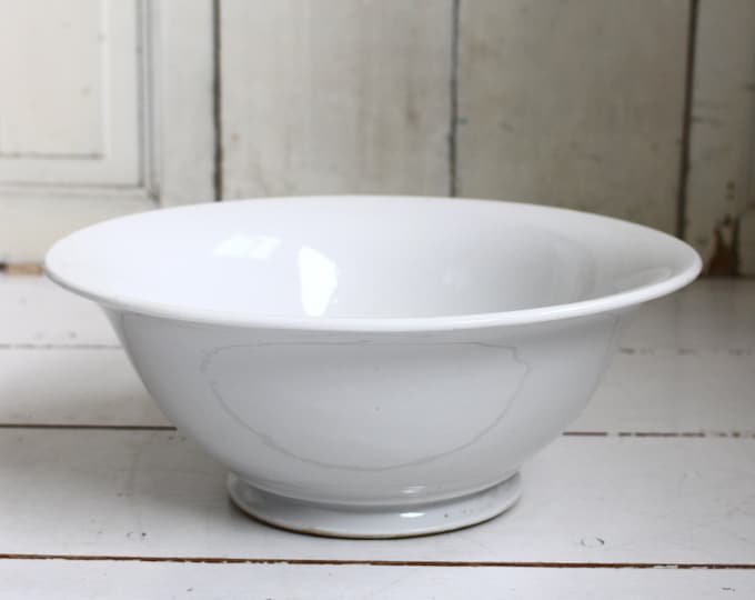 Large Ironstone Footed Mixing Bowl White Punching Bowl Ceramic