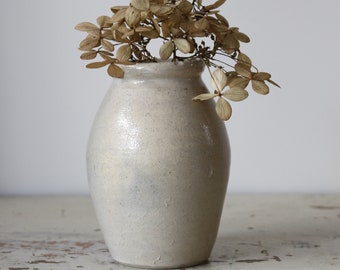 Vintage Small French stoneware pot, mustard pot, small flower vase. French Farmhouse Decor.