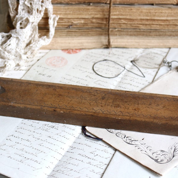 Antique Dutch Wooden Pencil Case - Box, school Pen Tray. Farmhouse decor- Desk Decoration - Collectible Item