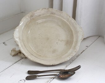 RARE 1847 Antique Large Tea Stained Ironstone Footed Bowl, Serving Bowl. Farmhouse Home Decor,Collectors Item.