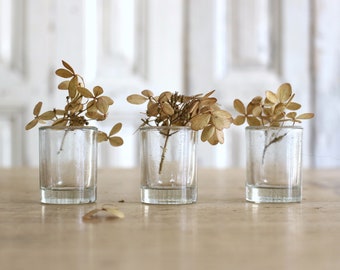 Set of 3 Vintage French glass Inkwells, Small Vases, Paint pots. Farmhouse Home Decor.