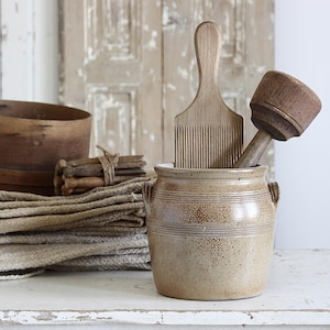 Vintage French Stoneware - Gres Pot, Confit Jar, Kitchen Crock, Utensils. Farmhouse Home Decor.