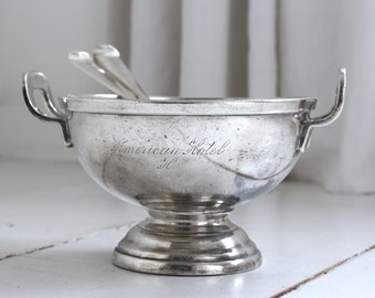 Antique Hotel Silver Footed Serving Bowl, Vegetable Bowl, American Hotel - Amsterdam 1881, Collector's Item, Farmhouse Kitchen Decor.