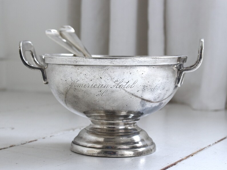 Antique Hotel Silver Footed Serving Bowl, Vegetable Bowl, American Hotel Amsterdam 1881, Collector's Item, Farmhouse Kitchen Decor. image 1