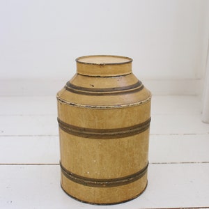 1X Antique Round Grocery Tin, Storage Tin, Mustard Yellow.Collectible Item Farmhouse Kitchen Decor Country Style. image 5