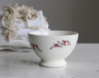 Vintage small bowl, Cafe au Lait bowl,Footed Bowl, transferware, Flowers. French Farmhouse Kitchen Decor.