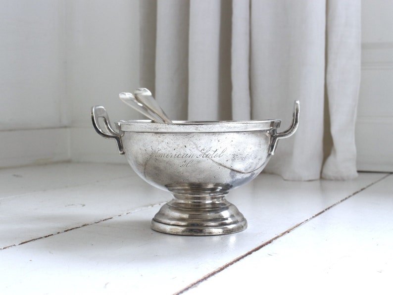 Antique Hotel Silver Footed Serving Bowl, Vegetable Bowl, American Hotel Amsterdam 1881, Collector's Item, Farmhouse Kitchen Decor. image 2