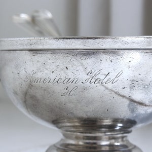Antique Hotel Silver Footed Serving Bowl, Vegetable Bowl, American Hotel Amsterdam 1881, Collector's Item, Farmhouse Kitchen Decor. image 6