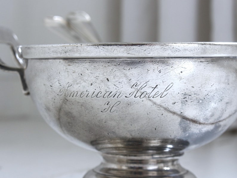 Antique Hotel Silver Footed Serving Bowl, Vegetable Bowl, American Hotel Amsterdam 1881, Collector's Item, Farmhouse Kitchen Decor. image 6