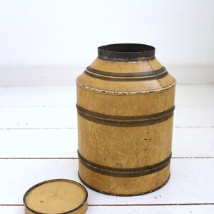 1X Antique Round Grocery Tin, Storage Tin, Mustard Yellow.Collectible Item Farmhouse Kitchen Decor Country Style. image 4