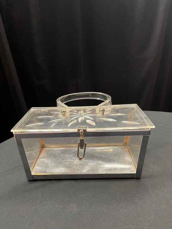 60s Vintage Clear Acrylic Lucite Box Purse with Go