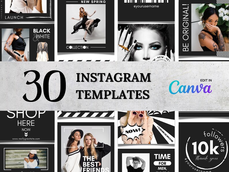 Editable Instagram Post Black and White Template Instagram Etsy