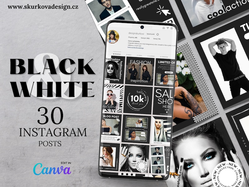 Editable Instagram Post Black and White Template Instagram Etsy