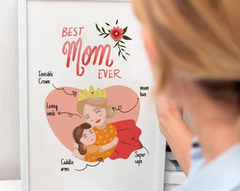 Best Mom Ever Art Print | Mother & Child Illustration (Digital Download)