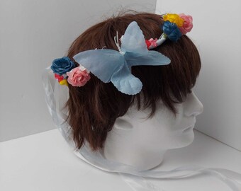 Blue Butterfly and Rose Flower Crown