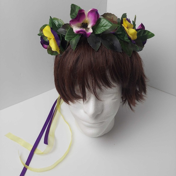 Purple and Yellow Pansy Flower Crown