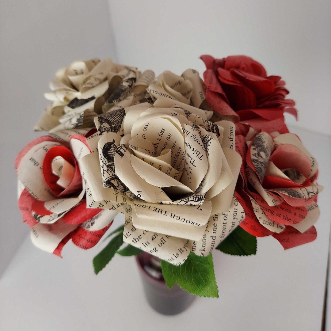 Red Roses Handmade Design Painting the Roses Red Handmade Book Page Bouquet - Etsy