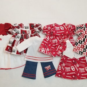 Oklahoma, doll dress bundle, Sooners dress, game day, 18 inch doll clothes,  birthday gift for girl, birthday gift for granddaughter