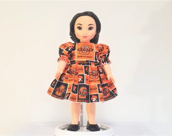 Oklahoma State, doll dress, Cowboy, game day, orange dress, 18 inch doll clothes,  birthday gift for girl, birthday gift for daughter