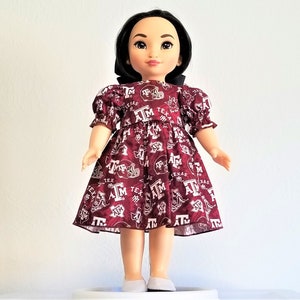 Texas A&M, doll dress, Aggie dress, game day, red dress, 18 inch doll clothes,  birthday gift for girl, birthday gift for daughter