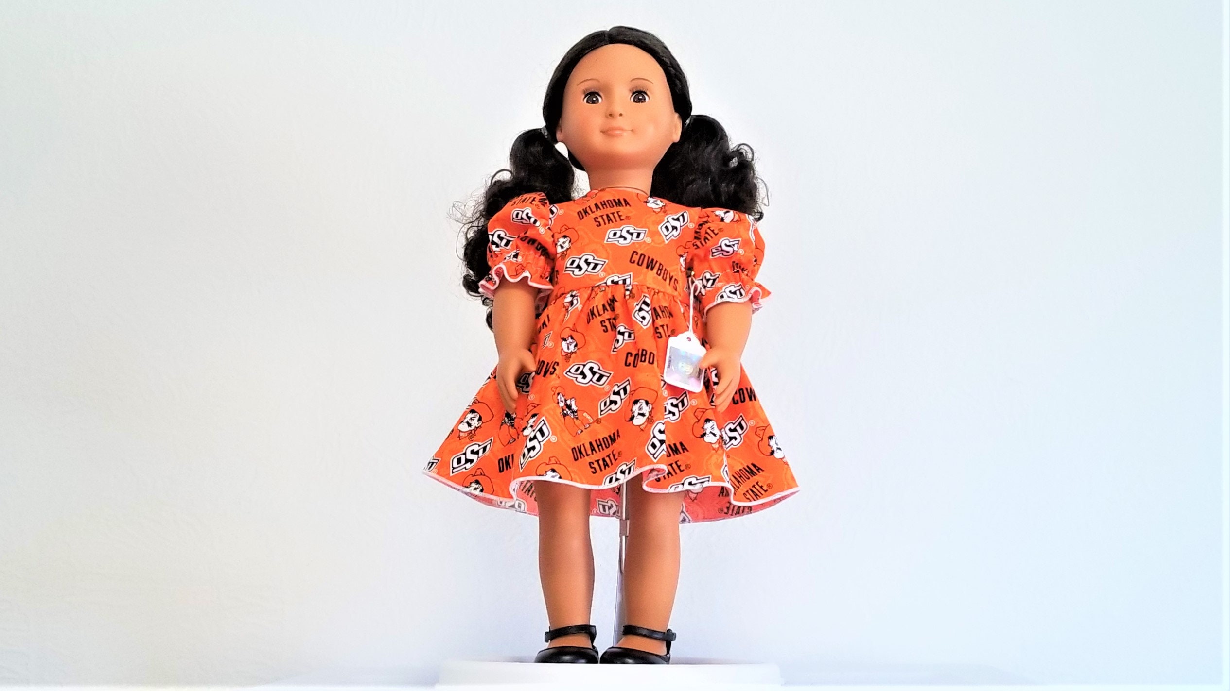 Oklahoma State, doll dress, Cowboy, game day, orange dress, 18 inch doll clothes,  birthday gift for girl, birthday gift for daughter