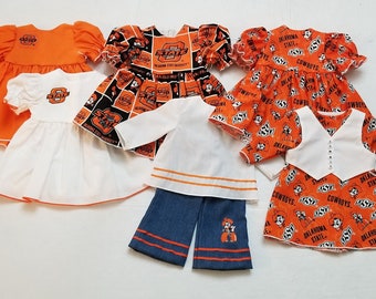 Oklahoma State, doll dress bundle, Cowboy dresses, game day, 18 inch doll clothes,  birthday gift for girl, birthday gift for daughter