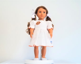 Oklahoma State, doll dress, Cowboy, game day, orange dress, 18 inch doll clothes,  birthday gift for girl, birthday gift for daughter