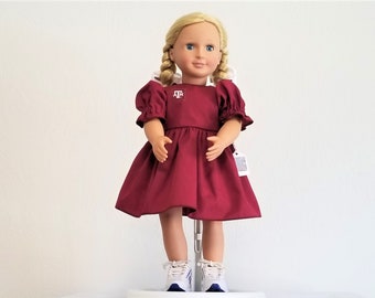 Texas A&M, doll dress, Aggie dress, game day, red dress, 18 inch doll clothes,  birthday gift for girl, birthday gift for daughter