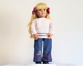 Texas A&M, doll dress, Aggie dress, game day, doll jeans, tunic, 18 inch doll clothes,  birthday gift for girl, birthday gift for daughter