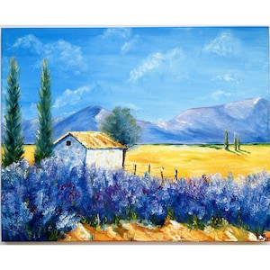 Provence Painting Lavender Painting House In Provence Art Original Oil Painting Lavender Wall Art Landscape Mountains Art France Painting