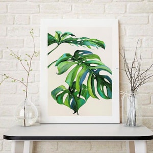 Monstera Print Tropical Plant Art Monstera Poster Cheese Plant Print Floral Wall Art Watercolor Print Plant Tropical Leaf Art