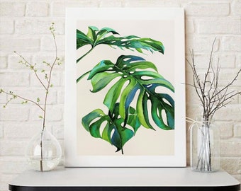 Monstera Print Tropical Plant Art Monstera Poster Cheese Plant Print Floral Wall Art Watercolor Print Plant Tropical Leaf Art