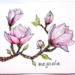 Magnolia Painting Original Art Pink Magnolia Flowers Painting Flowers Wall Art Spring Flowers Painting Watercolor Floral Art Magnolia Art