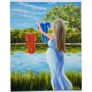 Mutter Kunst Original Öl Kunst Schwangere Frau Malerei Mutterschaft Kunst Familie Kunst Mutter Baby Kunst Mom Art Painting Frau hängen Wäsche Gemälde
