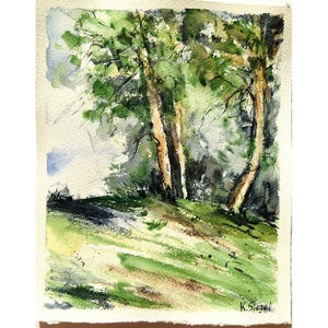 Pini Pittura Foresta Pittura Arte Originale Paesaggio Estivo Acquerello Alberi Pittura Pini Arte Murale Paesaggio Estivo Foresta Arte