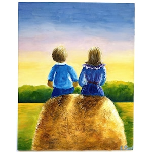 Kinderen schilderen originele kunst meisje en jongen kunst broer en zus schilderij kinderen schilderen kinderkunst kinderen schilderen vrienden olieverfschilderij