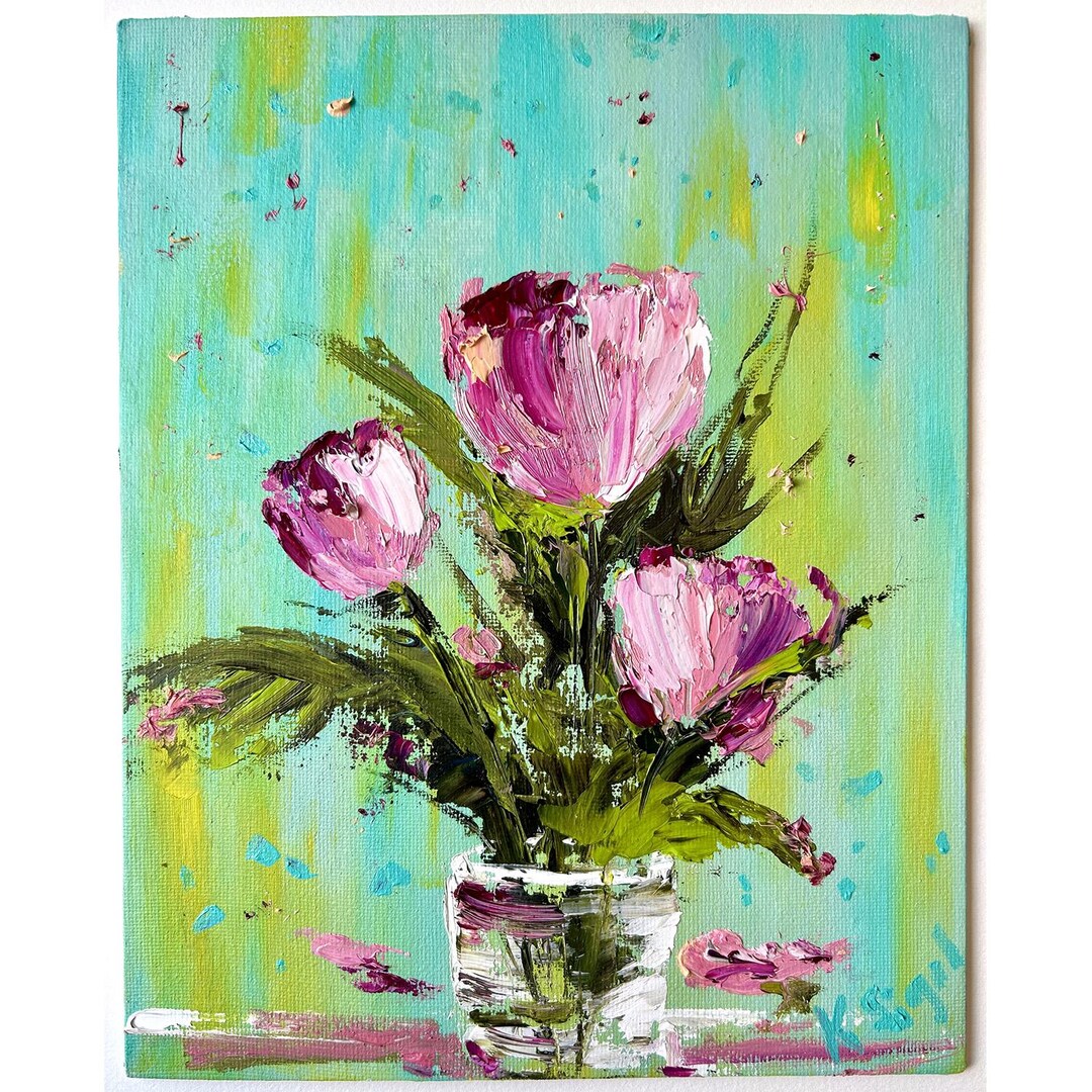 Tulips Painting Flowers Art Original Oil Painting Bouquet of Flowers ...