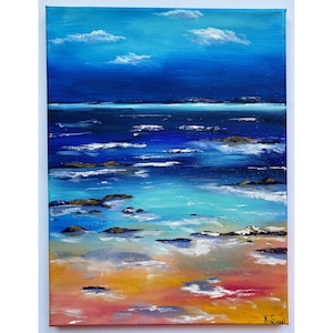 Pintura de paisagem marinha, arte original, pintura oceânica, óleo sobre tela, pintura abstrata, arte de paisagem marinha, arte de praia, pintura de impasto marinho, pintura de praia