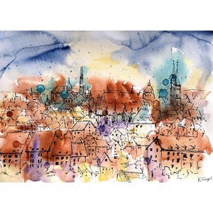 Nuremberg Painting Germany Original Art City Sketch Nuremberg Art German Architecture Artwork Urban Sketch Nuremberg Art Bavaria Painting