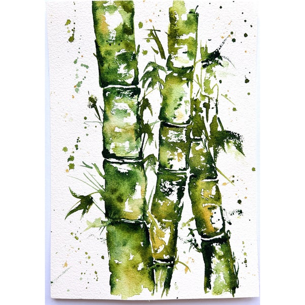 Bamboe schilderij originele kunst bamboe kunst Japanse kunst groene bamboe schilderij Aziatische planten kunst meditatie kunst Zen aquarel bamboe schilderij