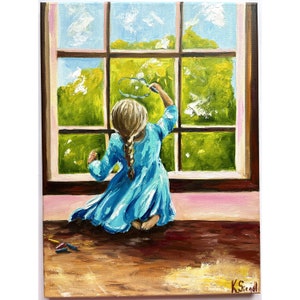 Little Girl Painting Original Oil Painting Kids Art Childhood Art Girl Painting Kids Painting Children Art People Art Original Oil On Canvas