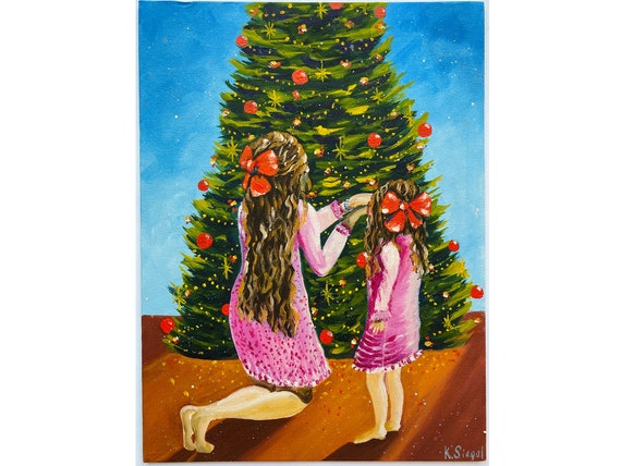 Mother and Daughter Original Christmas Gift Christmas Tree Art - Etsy