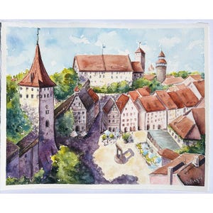 Nuremberg Painting Germany Original Art City Nuremberg Art Germany Architecture Artwork Bayern Wall Art City Nuremberg Cityscape Art