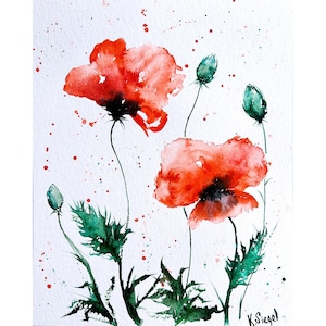Poppies Painting Original Art Poppy Flowers Painting Red Poppies Art Abstract Flowers Painting Watercolor Poppies Art Red Flowers Painting