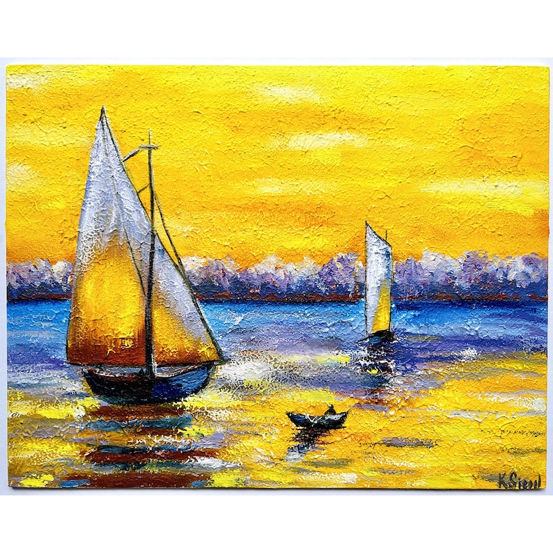 Boats Painting Sailboats Painting Original Art Seascape Etsy