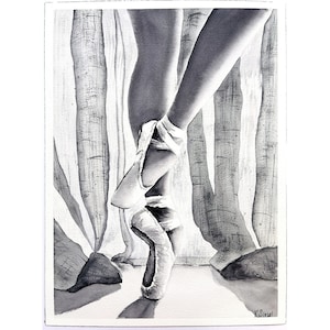 Ballerina Painting Ballet Dancer Painting Ballet Art Original Watercolor Ballet Shoes Painting Black White Wall Art Ballet Slippers Artwork
