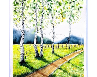 Birch Painting Original Art Trees Birches Painting Watercolor Birches Painting Forest Painting Trees Painting Artwork Birch Forest Painting