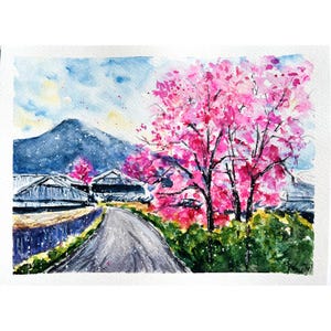 Sakura Painting Original Art Cherry Blossom Painting Blossom Tree Painting Spring In Japan Painting Sakura Art Original Watercolor Landscape